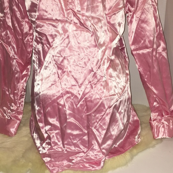 Vintage 70s/80s Retro Y2K Steampunk •Time Out•liquid pink Secretary Blouse Top M - Picture 7 of 10